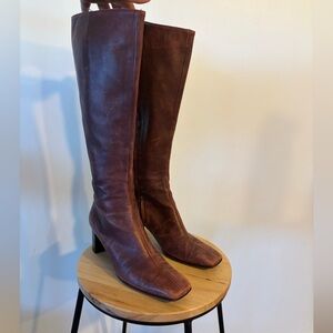 Elegant Purple Brown Made in Italy Leather Knee-High Boots Women’s Size 9.5
